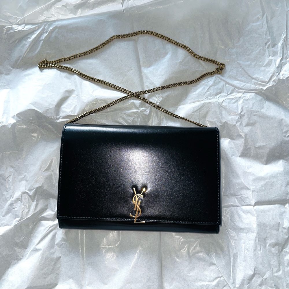 Saint Laurent Black and Gold Chain Wallet